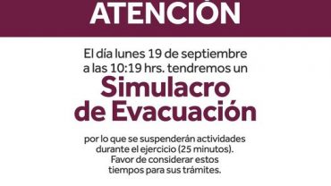 Autoridades llevarán a cabo simulacro de evacuación en horas de la mañana